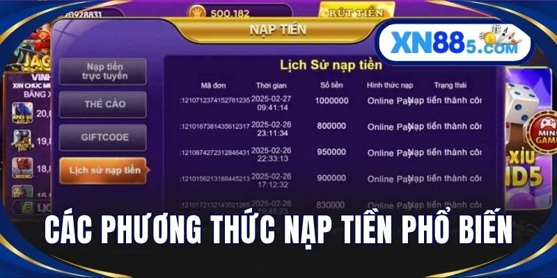 Các phương thức nạp tiền phổ biến